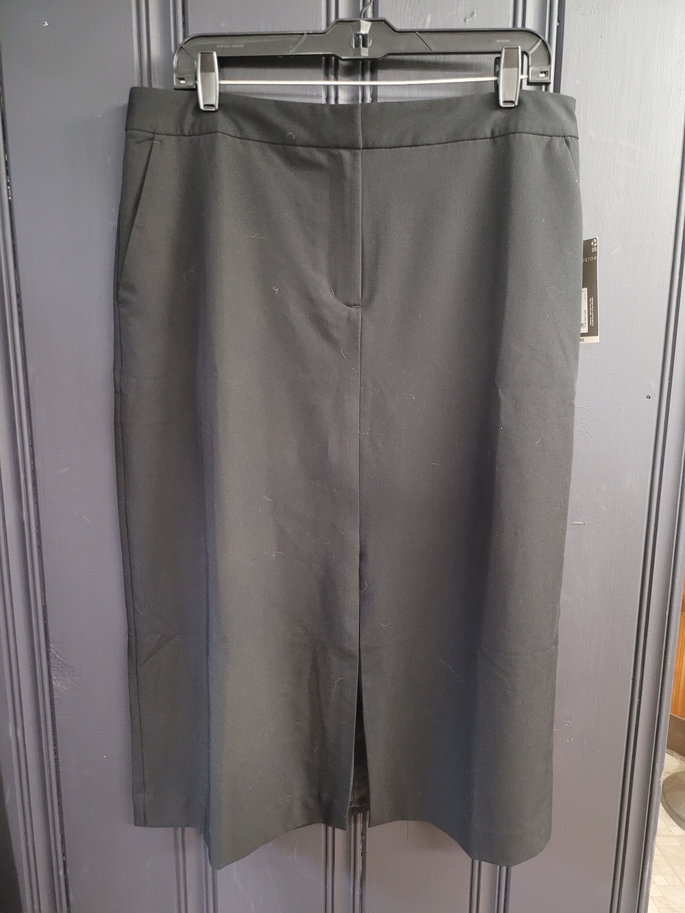 Black Midi Pencil Skirt with Front Slit and Pockets